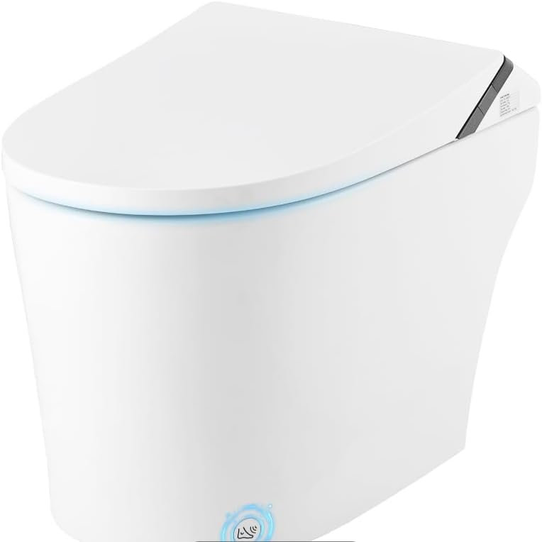 Toilette murale sans réservoir, cuvette en forme de D avec siège à fermeture douce et chasse d'eau