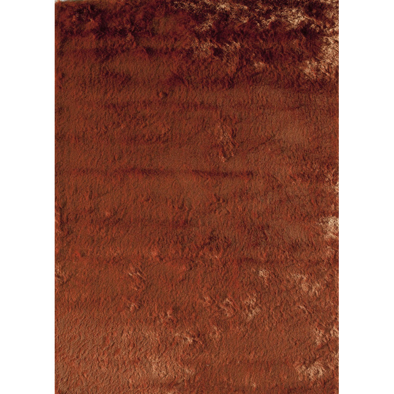 Tapis orange à poils longs fabriqué à la main Lonsdale, Rectangle 5 pi x 7 pi 6 po
