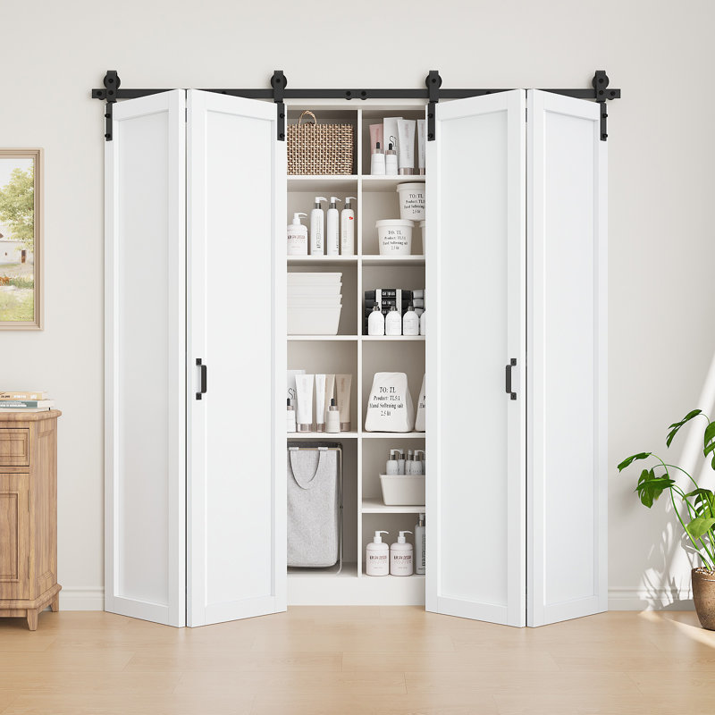  Pas de panneaux d'assemblage, double porte de grange pliante double en bois manufacturé blanc avec portes de placard avec quincaillerie