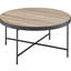 Table basse industrielle à garniture en métal, chêne gris patiné et table à finition noire avec beaucoup de rangement, noir, base en bois