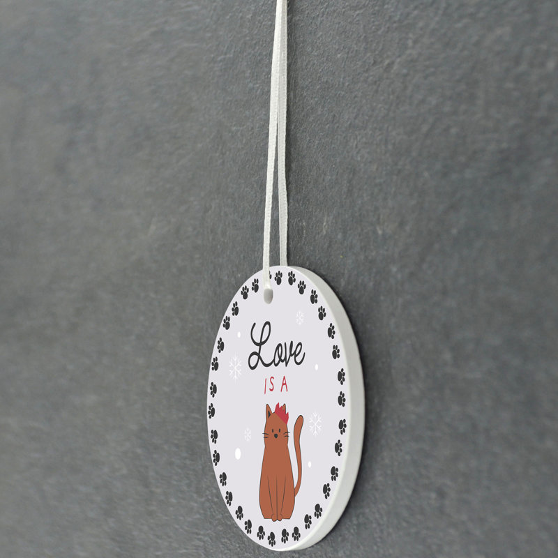 Carley Santapaws Love Is a Cat Circle Shaped Ceramic Ornament