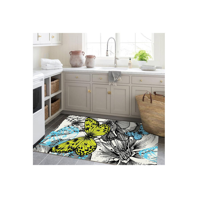 Tapis décoratif moderne bleu et gris, Sous-tapis rectangulaire de 3 pi 3 po x 4 pi 11 po