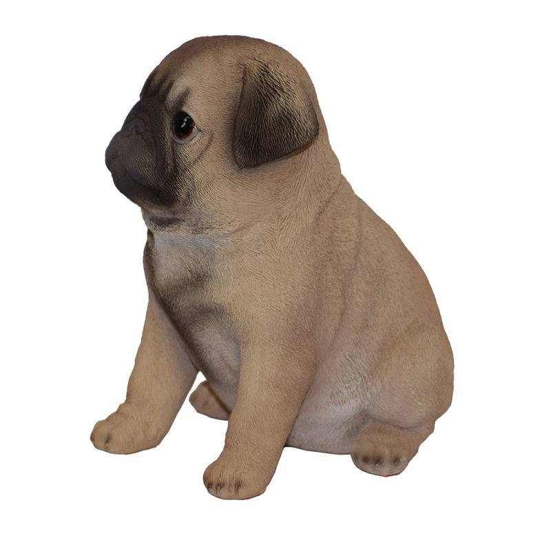 Realistic Tan and Black Sitting Pug Puppy Statue