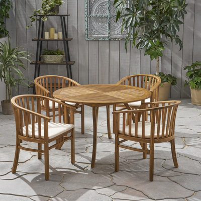 4 - Person Acacia Solid Wood Patio Dining Set Round Table