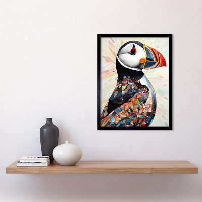 Multicolour Pattern Feather Puffin Bird Folk Art Art Print Framed Poster Wall Decor 12x16 inch