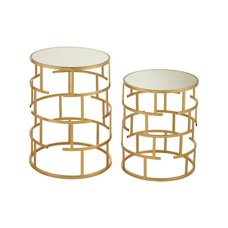 Ellerbe Glass Top Drum Nesting Tables