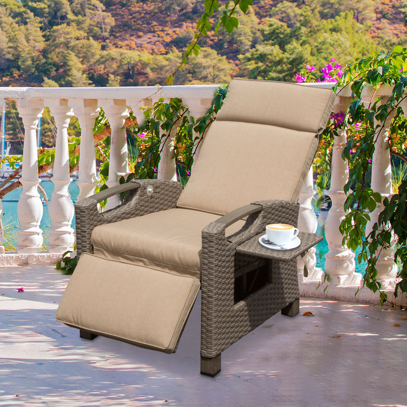 Recliner Patio Chair with Cushions, Beige