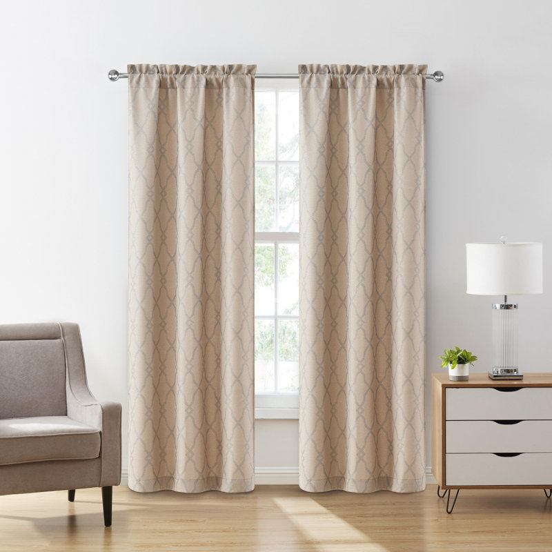 Smith Trellis Rod Pocket Blackout Curtain Panel, Beige