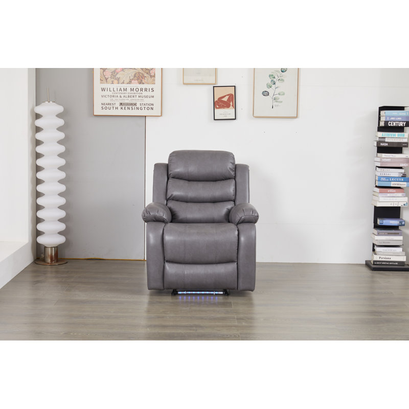 Luxury Faux Leather Recliner Chair with LED Lights – Manual Reclining Lounge Seat, Gray