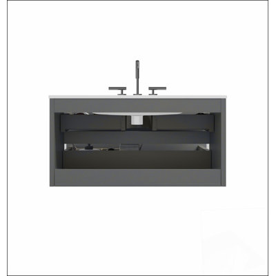 36" Wall Mount Space Grey Bathroom Vanity with Ceramic Sink with Three Faucet Holes, Large Storage Floating Bathroom Vanity for Modern Bathroom, Pre-assembled
