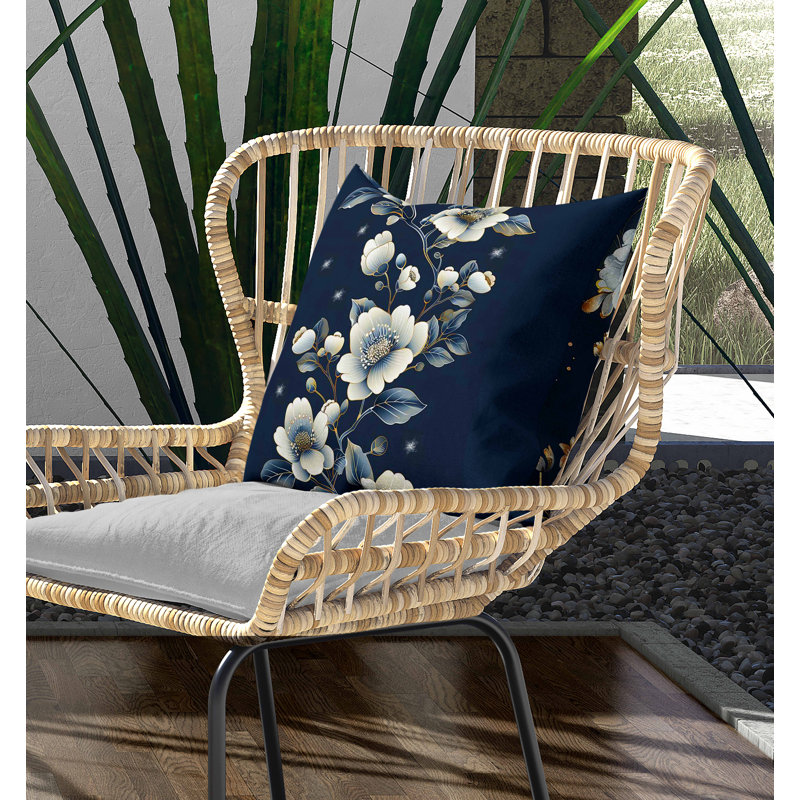 Coussin d'intérieur / extérieur Teal Flowerscape, Carré 18 po