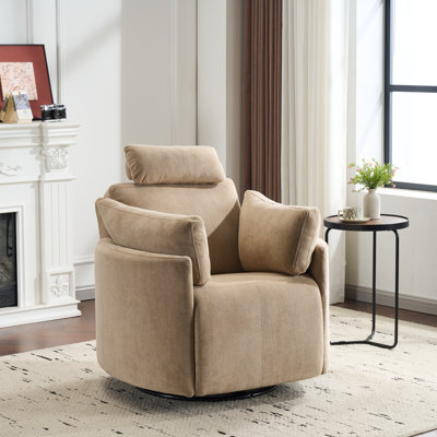 Calhoun Contemporary Euro-Modern Manual Swivel Glider Recliner Accent Chair with Adjustable Headrest, Removable Arm Pillows & Round Iron Base for Living Room, Nursery & Reading Nook