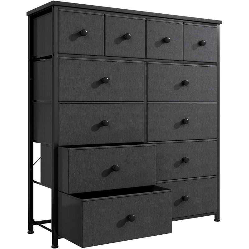 Commode pour la chambre Pekka avec 12 tiroirs de rangement spacieux, commodes avec plateau en bois et structure en métal