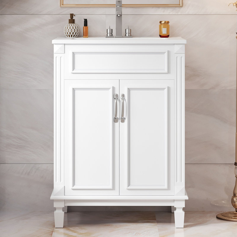 Single 24'' Bathroom Vanity With Ceramic Top, White
