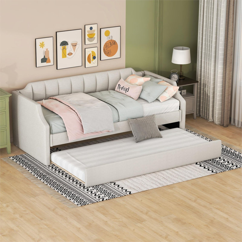 Claverack Upholstered Daybed with Trundle, Beige