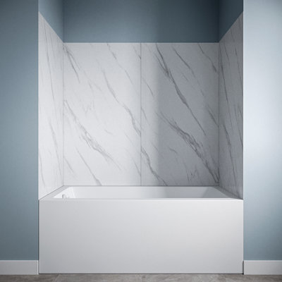 4 pièces entourant la baignoire en alcôve à coller avec finition marbre blanc Streamline DSH-1860-211 L 30 po x l 60 po x H 60 po