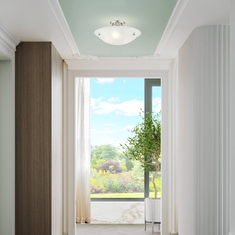 Plafonnier semi-encastré 3 lumières Aneudi, Nickel brossé, H 8 po x l 16 po x P 16 po