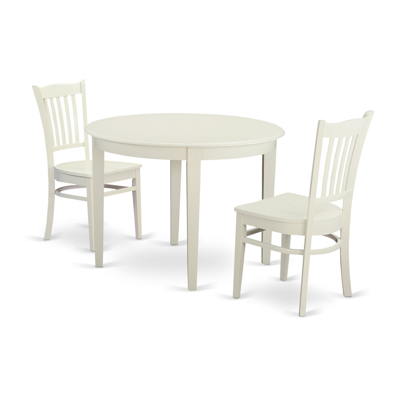 L'ensemble de table de cuisine 3 pièces pour petits espaces comprend une table de salle à manger ronde et 2 chaises de salle à manger Parson en tissu de lin brun, 42 x 42 pouces, lin blanc