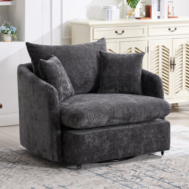 46" Oversized Swivel Chair Upholstered Deep Seat Accent Chair With 2 Pillows Suitable For Living Room, Bedroom, Lounge, Office