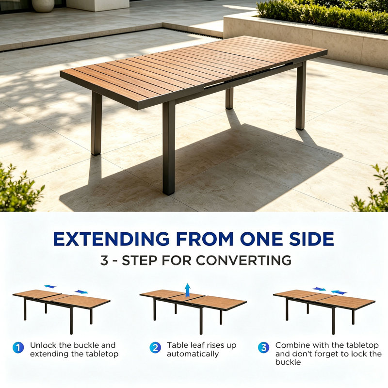 Carlo Extendable 8 - Person Outdoor Dining Set, Faux Wood Aluminum Frame