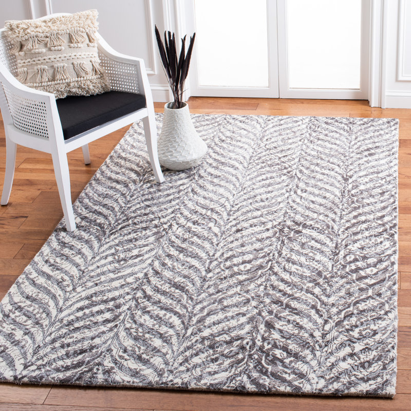 Tapis gris / ivoire en laine et en viscose touffeté à la main Restoration, Rectangle 8 pi x 10 pi