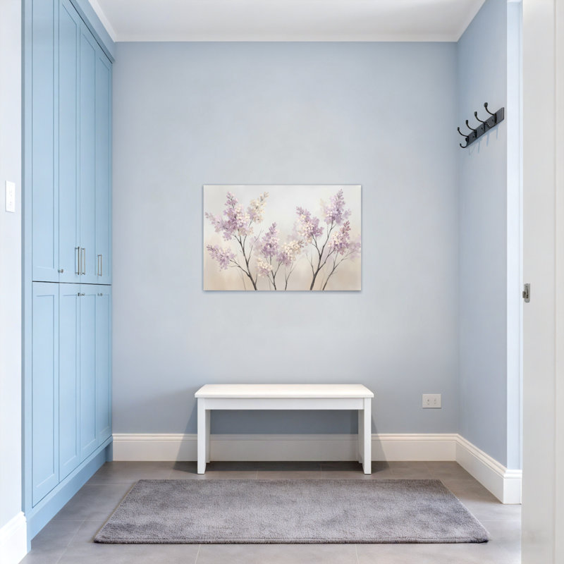 Plantes et fleurs mauves sur fond clair, H 28 po x l 40 po