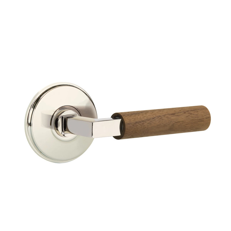Ensemble de leviers d'intimité Emtek Select avec rosette Watford et tige carrée en L, poignée en noyer foncé, Nickel poli