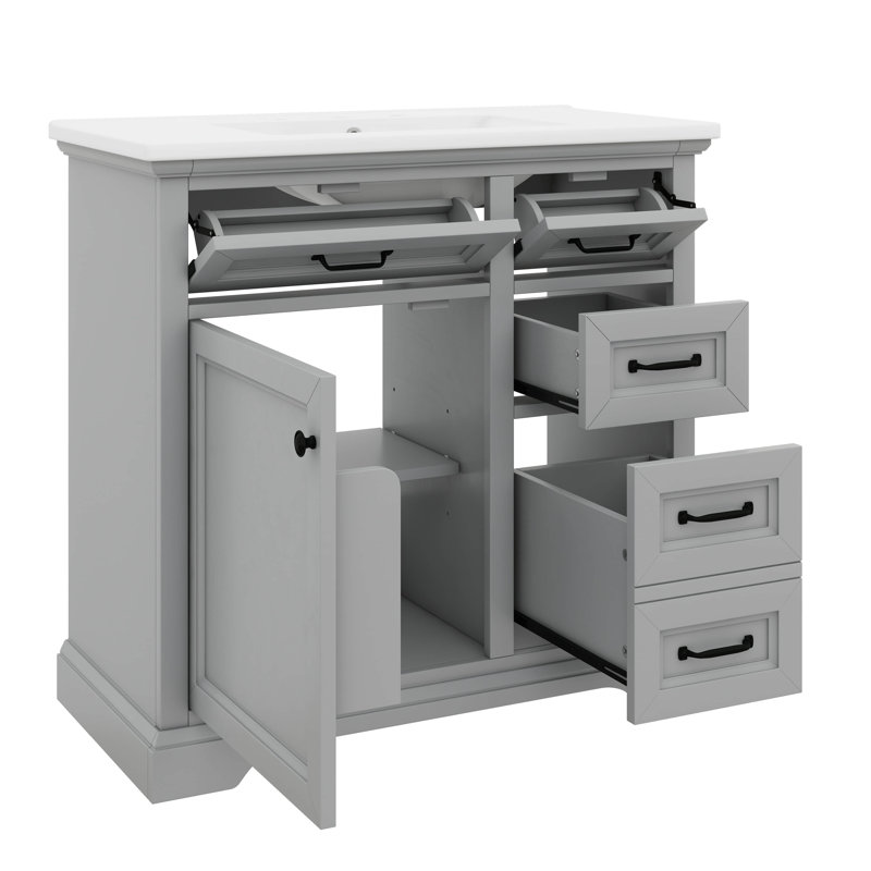 Meuble-lavabo de 36 po avec lavabo, avec 2 tiroirs basculants et charnières de porte à fermeture en douceur