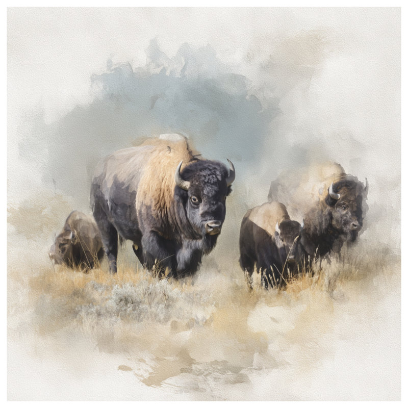 Tapisserie murale Bison Watercolor Art - Bison Wall Decor, H 104 po x 88 avec 4 œillets