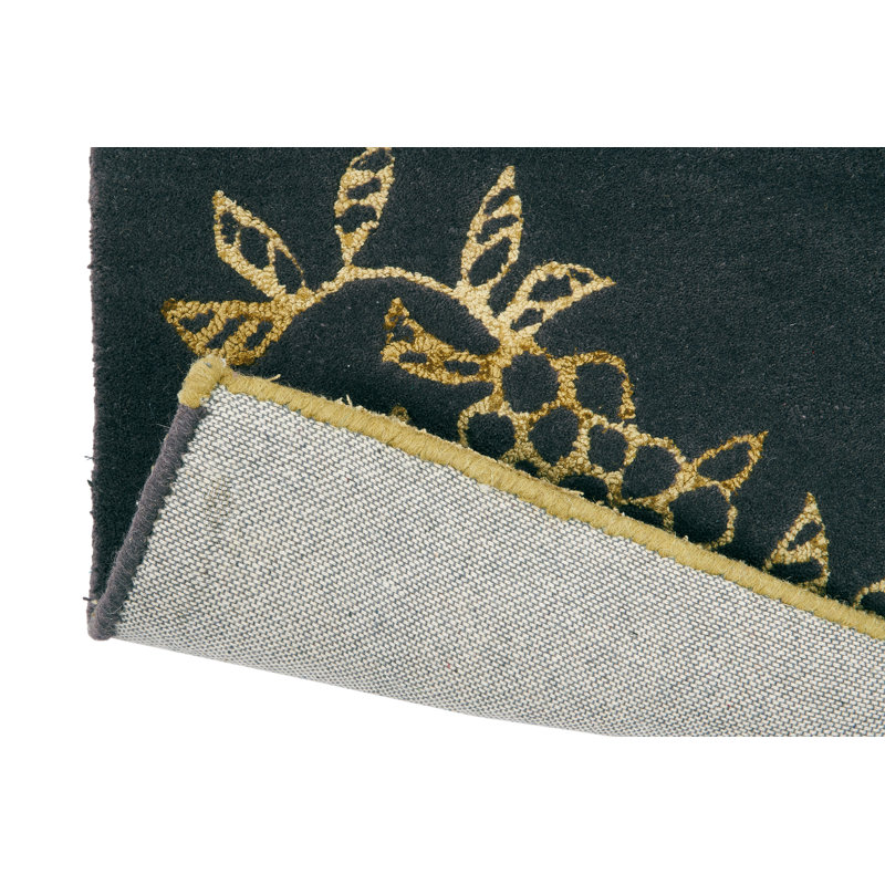 Hand Tufted Floral Area Rug in Charcoal/Gold, Rectangle 8'2" x 11'6"