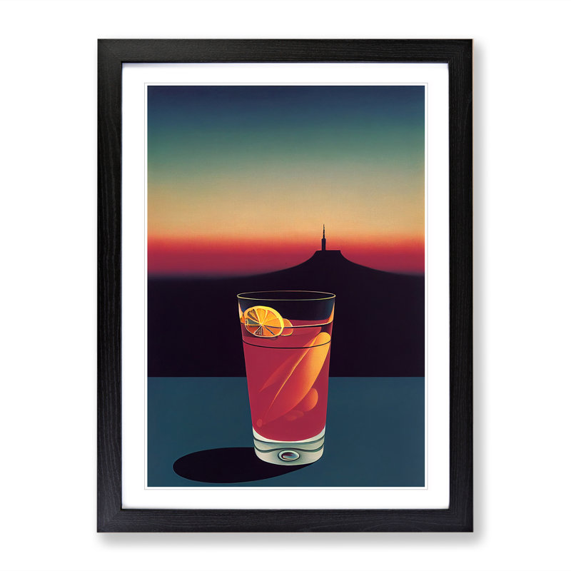 Cocktail At Night - Single Picture Frame Print, Black, 64cm H x 46cm W x 2cm D