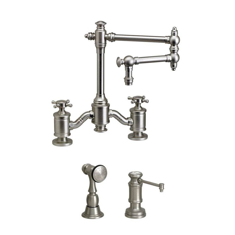 Towson Bridge Faucet - 12" Articulated Spout, Satin Chrome