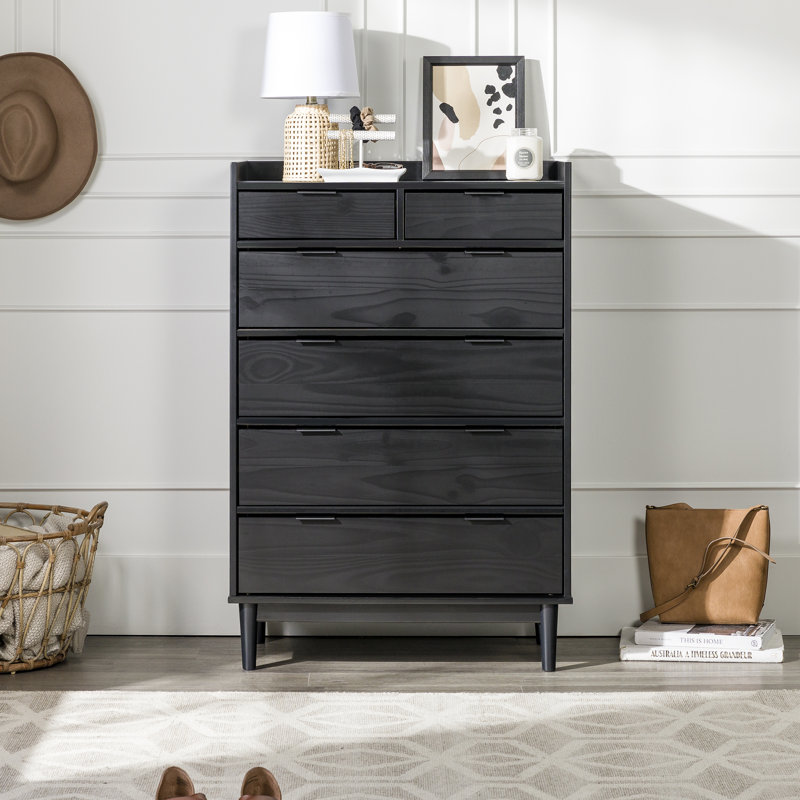 Gheorghe 6 Drawer 30" W Solid Wood Chest, Black/NotSturdy