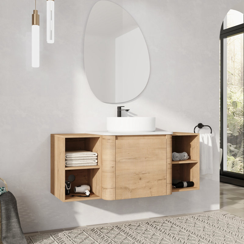 Meuble-lavabo mural simple 48 po avec lavabo en céramique, Blanc, 48"