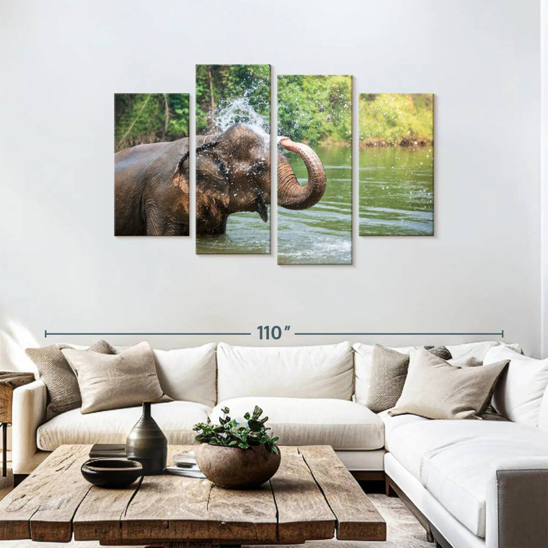 Brampt Elephant Throws Water, 48" H x 75" W