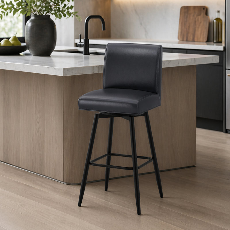 Tabouret pivotant en métal Wyndham, Noir, Noir