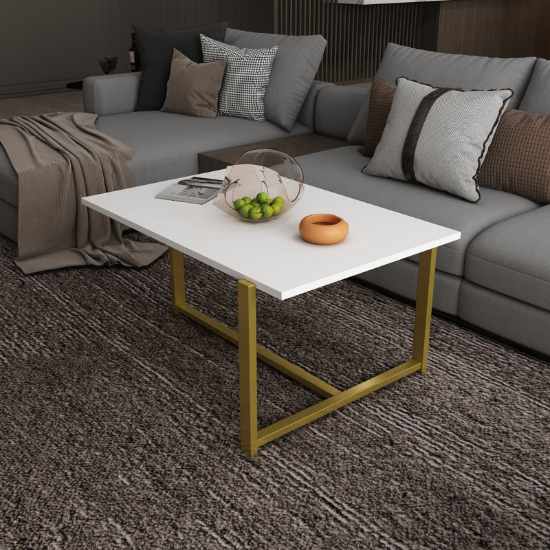 Geometric Coffee Table, White, Gold