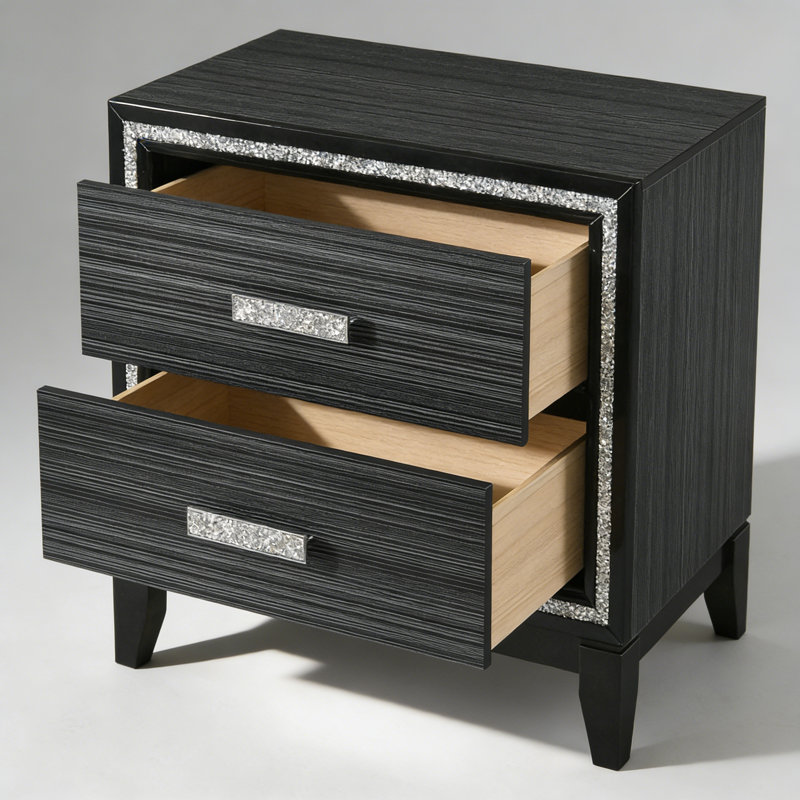 Weathered Black 2-drawer Nightstand, Black