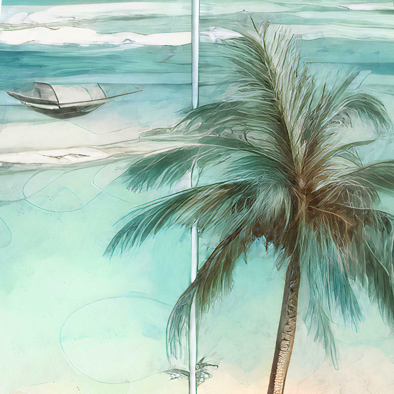 Small Tropical Palm Surfboard Coastal Wall Art in Birchwood