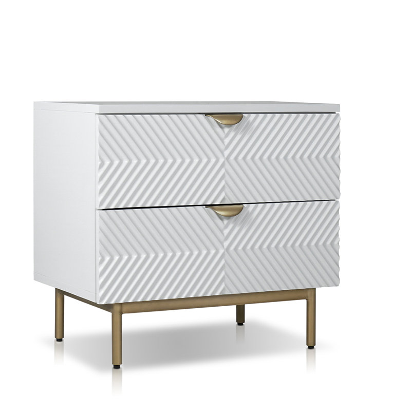 Chittum Night Stand With 2 Drawers In White & Gold Finish