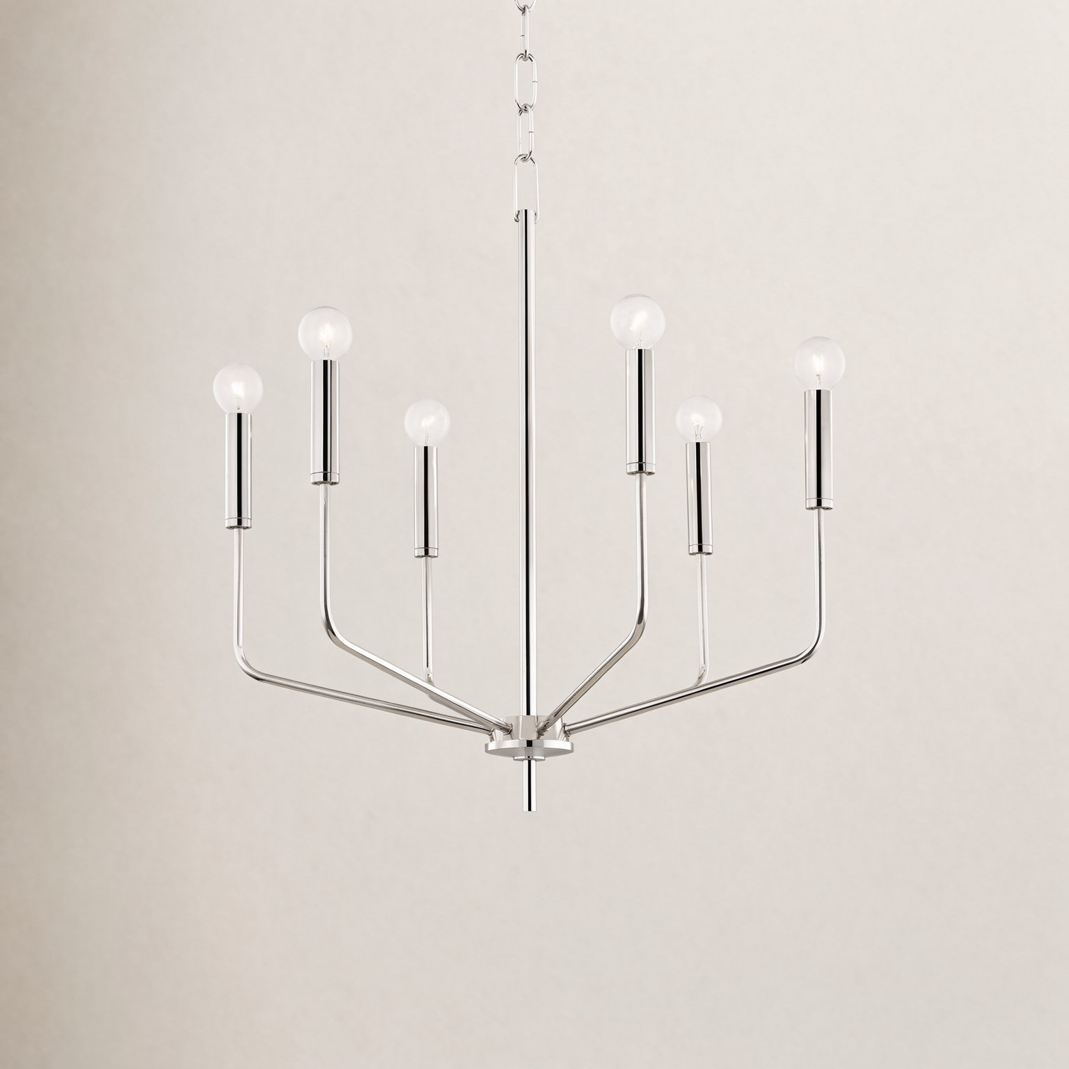 6-Light Chandelier,  Polished Nickel