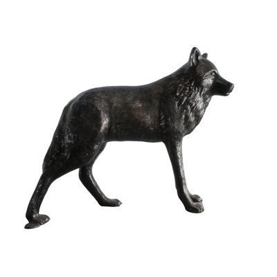 Statue de jardin réaliste en forme de loup debout en aluminium 41 po x 15 po x H 34 po