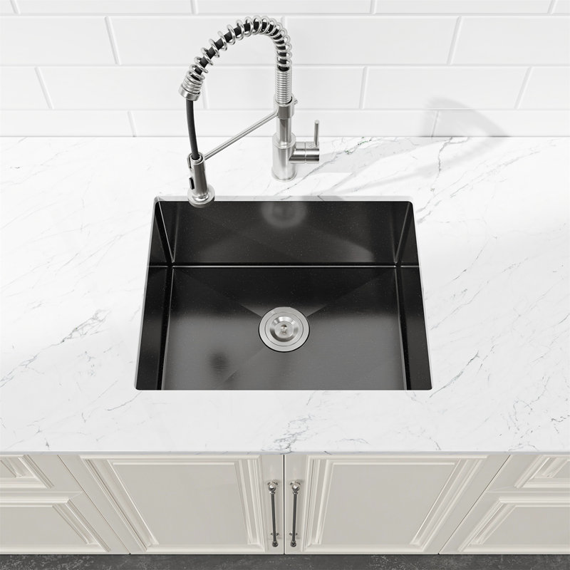 Évier de cuisine en acier inoxydable, lavabo simple encastré à la main 23 po x 19 po