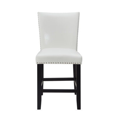 Contemporary Counter Height Dining Chairs, 2pc , White Upholstery, Modern Upholstered With Pu, Style