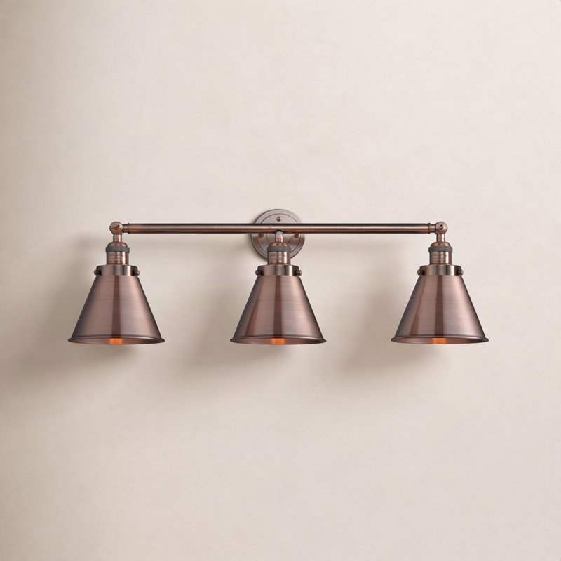 Rouvin 3 Light Dimmable Vanity Light, Antique Copper