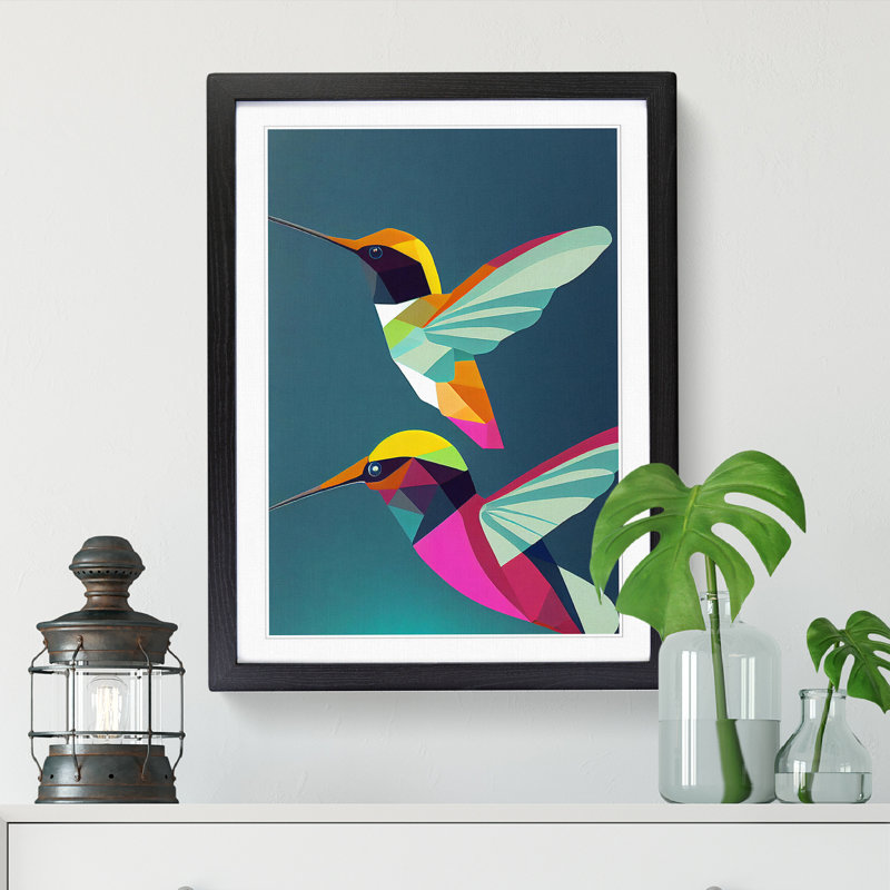 Anneliesse Hummingbird Geometric - Picture Frame Print, 64cm H x 46cm W, Oak
