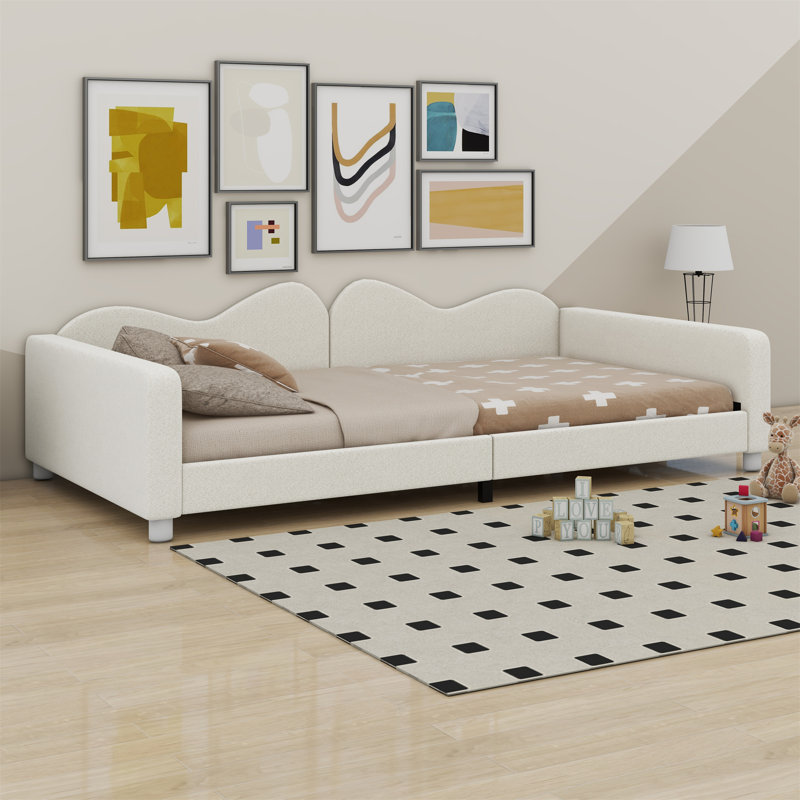 Upholstered Daybed With Cloud-Shaped Backrest, Twin, White