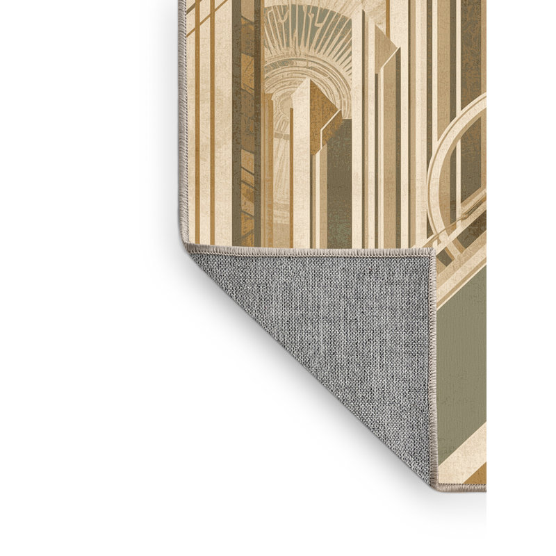 Tapis art déco lavable à la machine Wimberley Space Colony - beige, 7 x 9