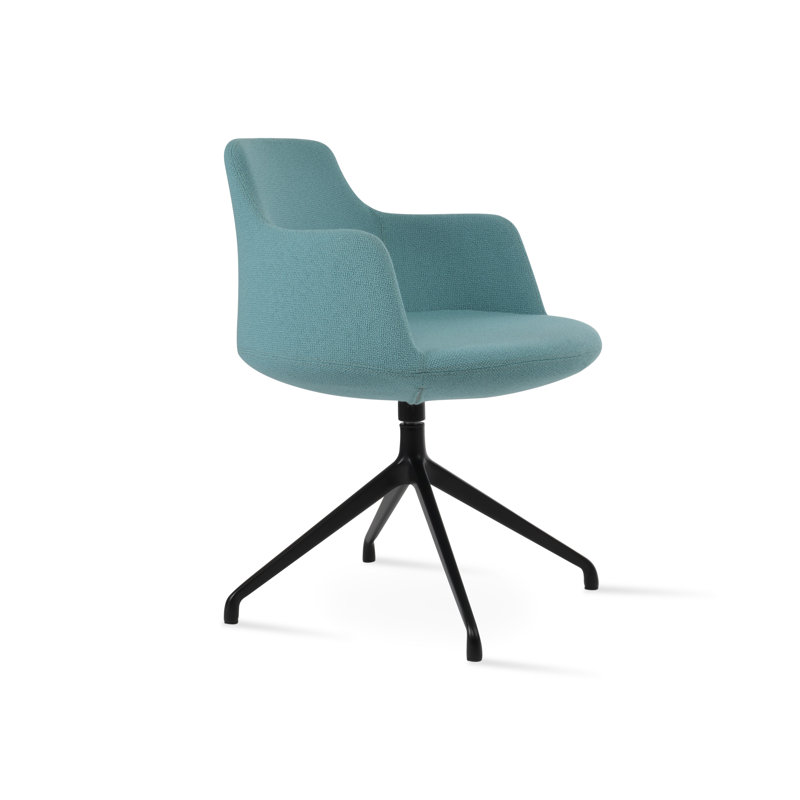 Dervish Spider Swivel Arm Chair, Black, Green Boucle Fabric