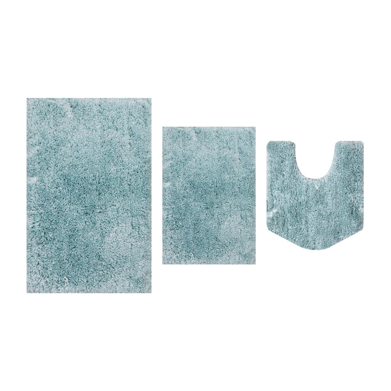 Elegance Bathroom Rug Mat Set 3 Piece, Microfiber Shaggy Bath Set, Non-Slip Ultra Soft Carpet Mats, Absorbent with U-Shaped Toilet for Bathroom, Tub, Shower, Turquoise